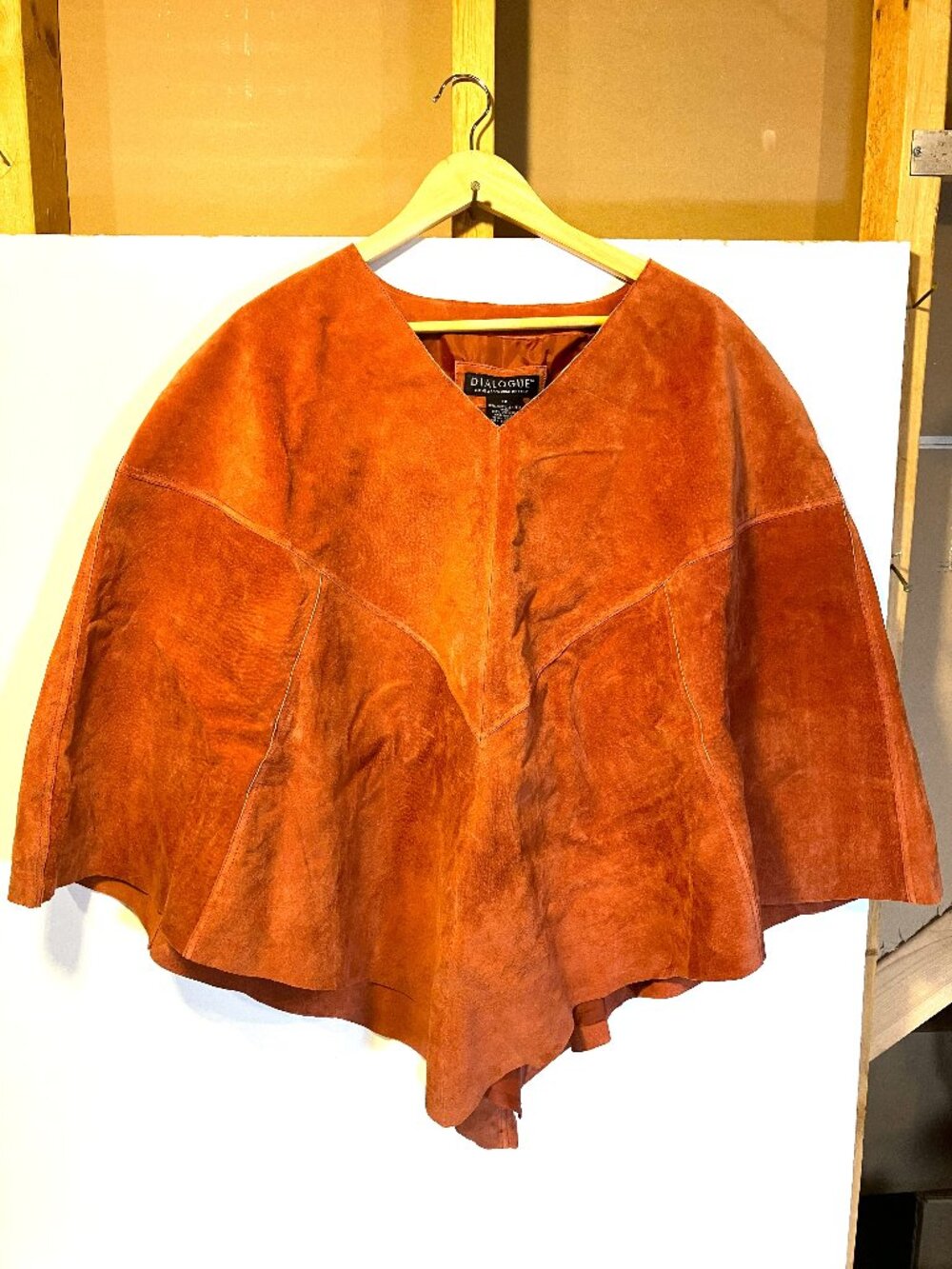 Vintage DIALOGUE Washable Suede V-Neck Poncho Cape.  Reddish, Plus Size 1X.  NWT